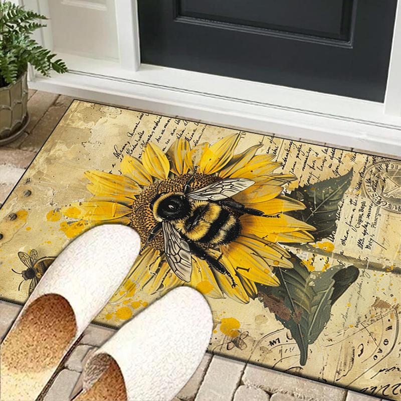 Bumblebee And Sunflower Office Rug Chair Mat, Entryway Carpet, Suitable for Front Door, Bedroom, Living Room, Desk, Holiday Gift