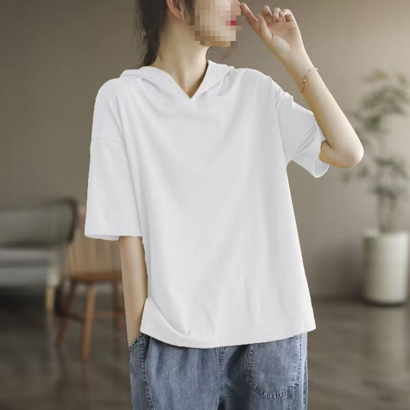 Summer Solid Color Simple Casual Fashion Versatile Loose Oversized Short Sleeved Pullover Hoodie for Women