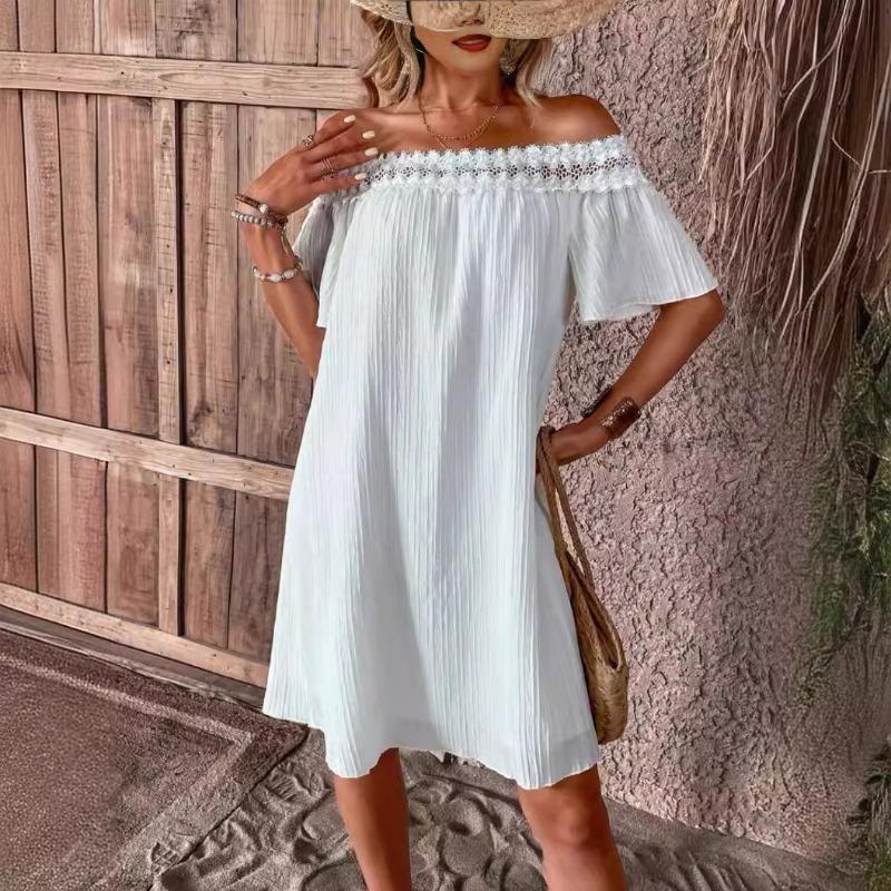 Dámské ležérní krajkové patchworkové šaty na jedno rameno