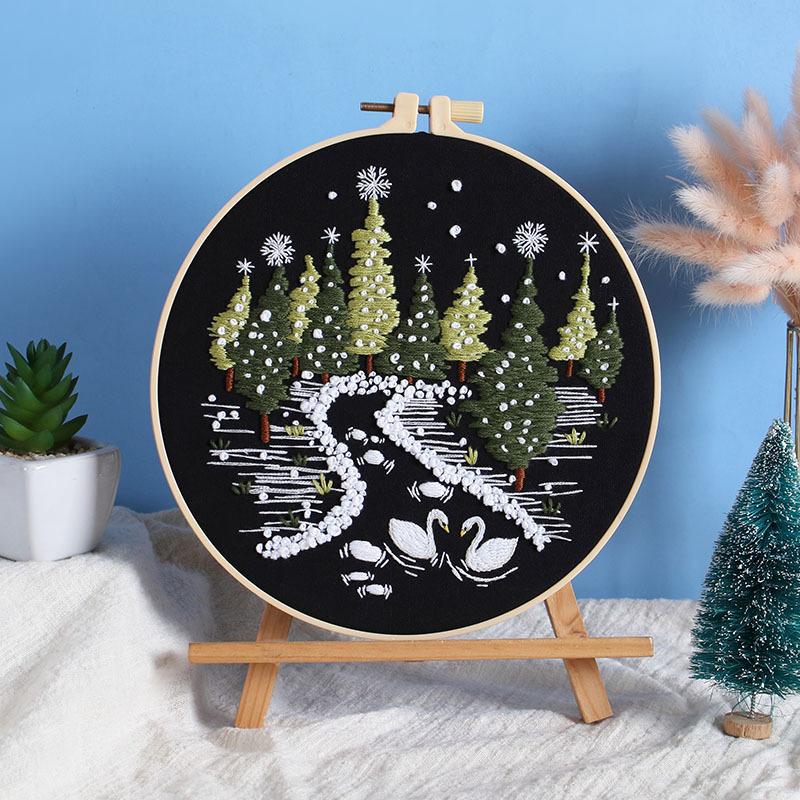 Christmas Embroidery Handmade Diy Material Package Snow Mountain Forest Embroidery