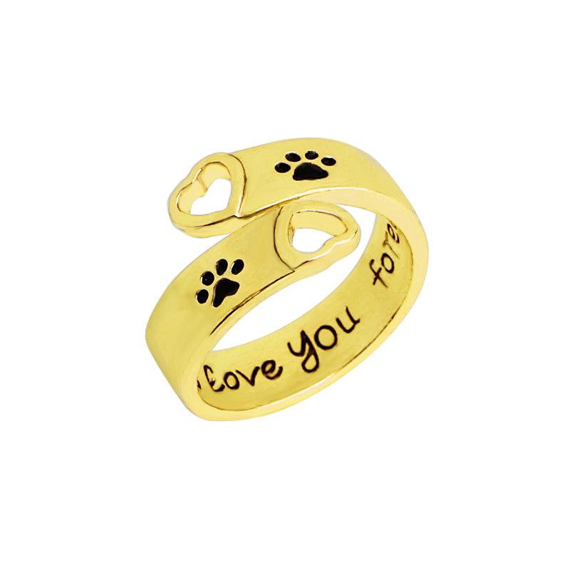 I will love you forever heart-shaped dog paw hollow ring, European and American jewelry