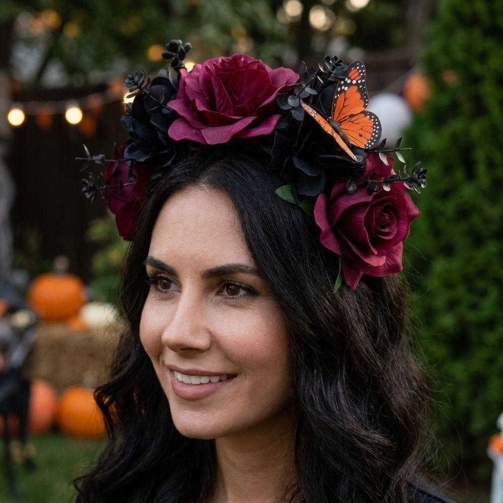 Gothic Artificial Flower Headband Realistic Costume Floral Head Wear  Halloween Party