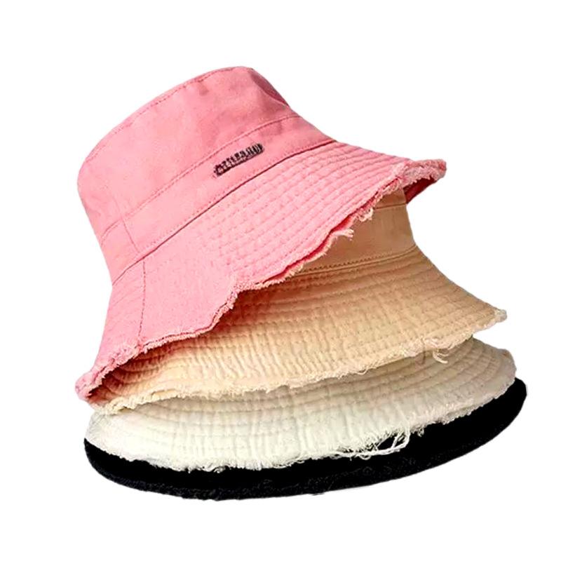 Japonský bavlněný klobouk typu bucket hat s raw hranou, jednobarevný, dámský barevný sluneční klobouk pro cestování a nakupování, sluneční clona, Panama klobouk