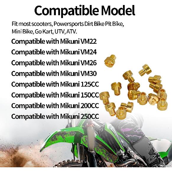 16pcs 5mm Carburetor Main Jet Kit Compatible with Mikuni Vm22 Vm24 Vm26 125cc 150cc 200cc 250cc Dirt Bike Pit Bike ATV Carb Nozzle 88 90 95 98 100