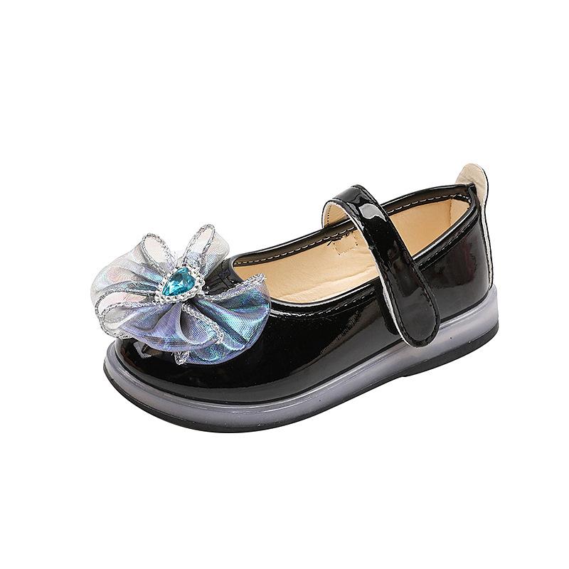 

Girl Shoes Spring New Luminous Shoes Bow Leather Shoe Rhinestone Princess Shoe Fashion Women s Shoes Allmatch Kids Shoe 25insole15cm чорний