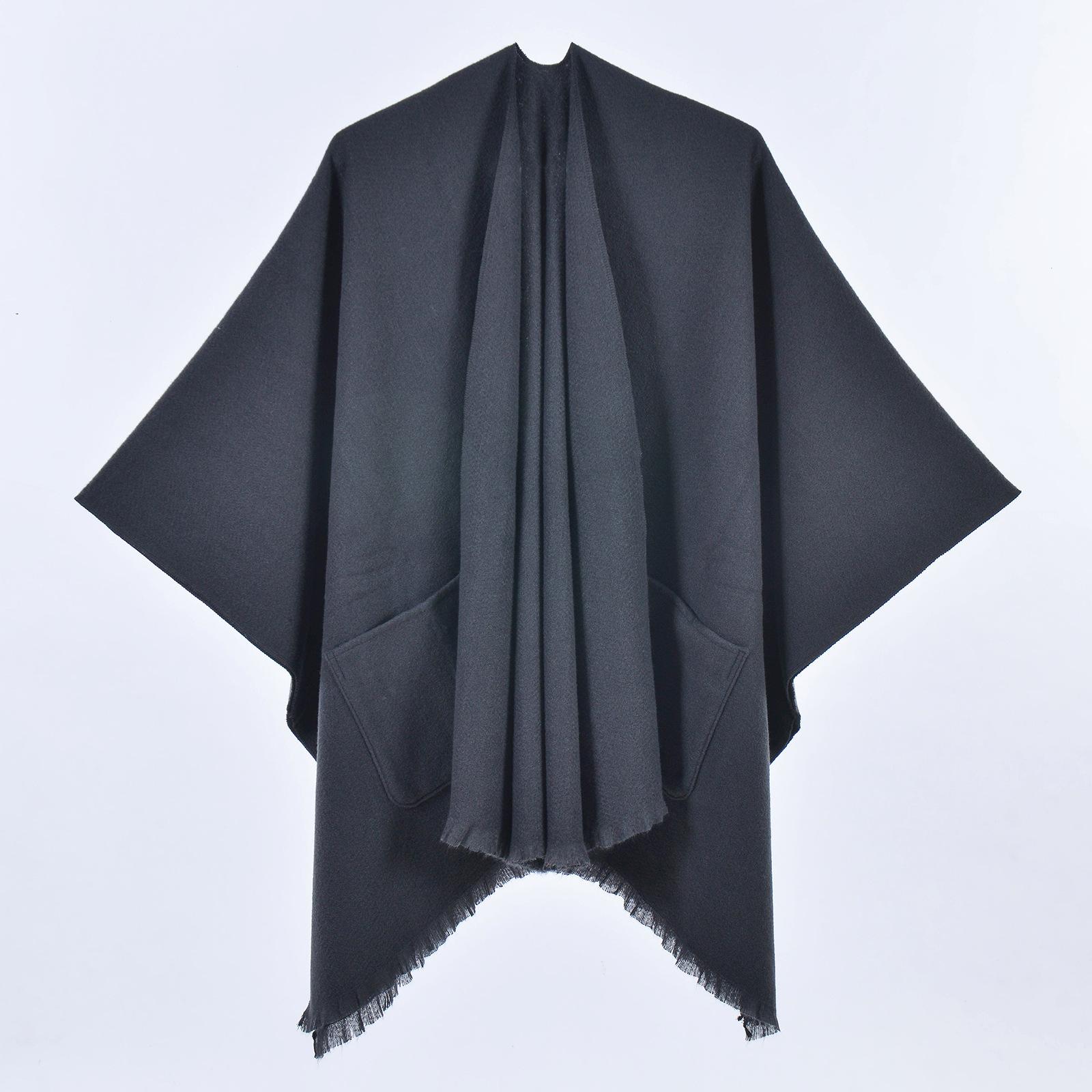 

130*150cm Shawl Wraps for Women with Pockets, Elegant Cashmere Feeling Wraps, Open Front Pashmina with Tassel Scarf Blanket for Spring Fall Winter 130*150cm чёрный