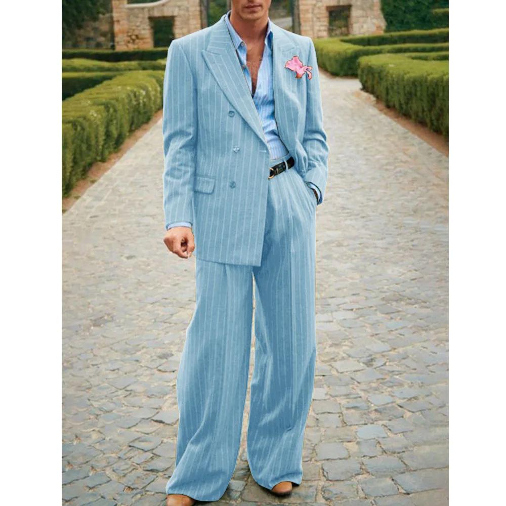 Men's Striped Suit Two Piece Suit Elegant Fashion Suit Casual Fashion Work Wear Party Dress Men's Clothing