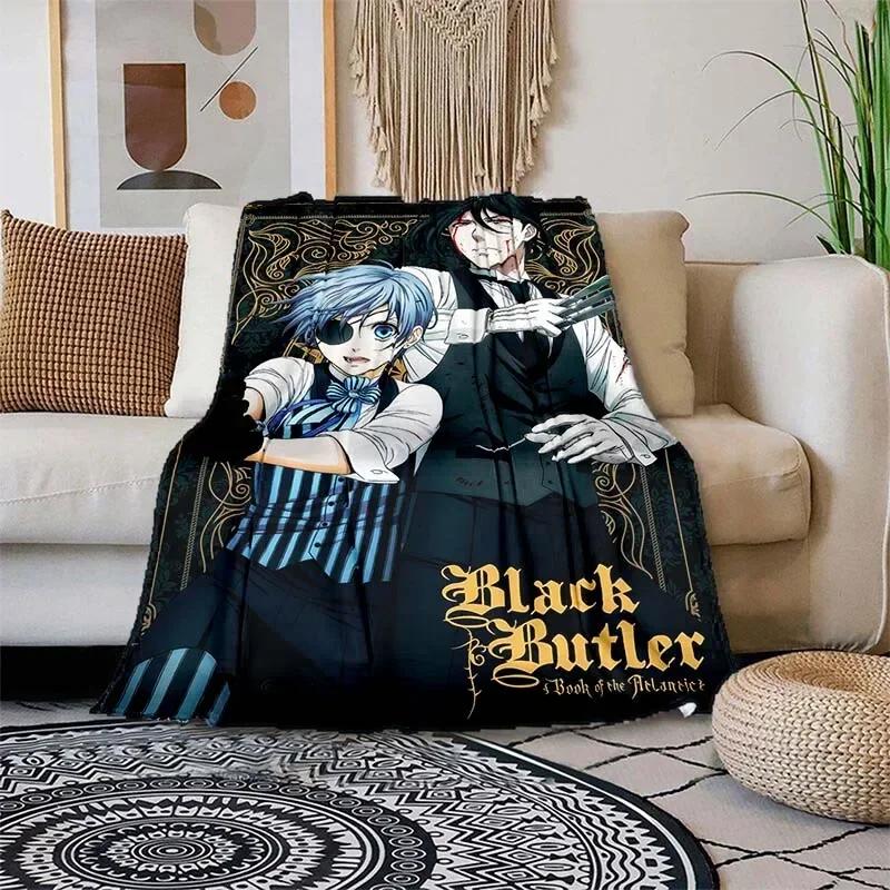 Soft Lightweight Cartoon Print Blanket Black Butler Design for Home Sofa Bedding Kids Gift Microfiber Throw