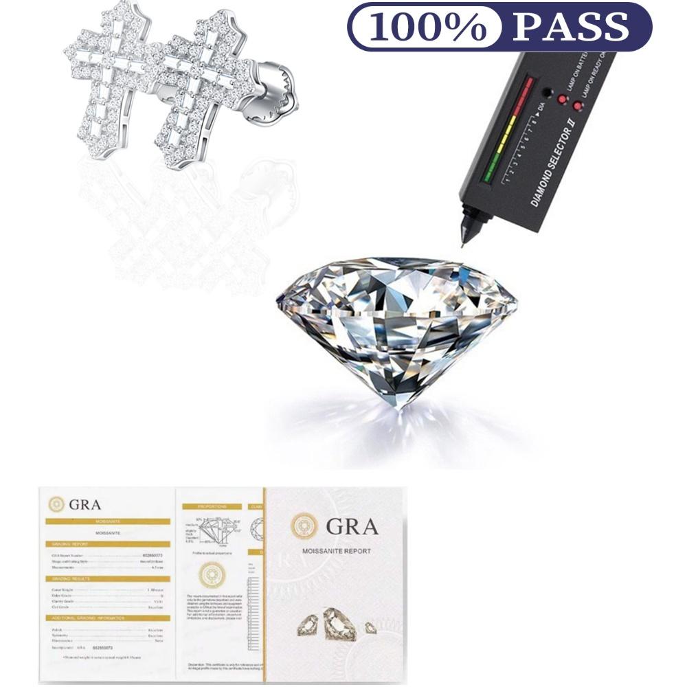 Cross Moissanite Earrings 14K White Gold Plated Studs Screw-Back Earring