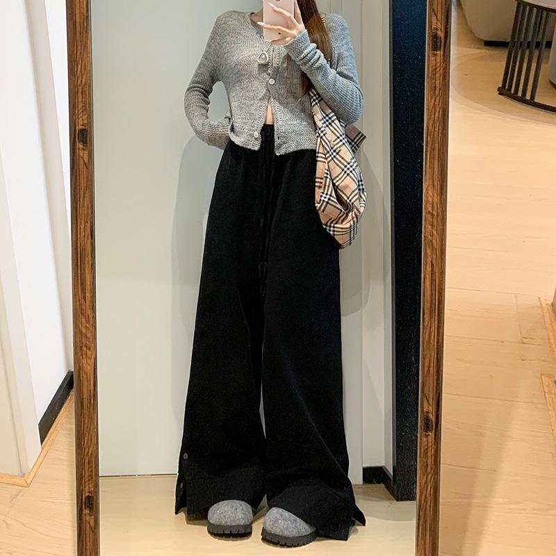 Sky Blue Retro Wide-leg Pants Women's Autumn New High-waisted Loose and Thin Design Casual Straight-leg Pants