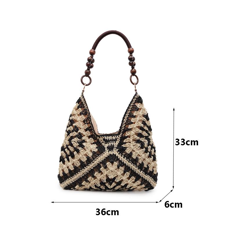 Yogodlns Trendy Hollow Out Straw Woven Bag Beach Handbag Large Capacity Bohemian Beach Bag Bucket Bag Tote Bag Hollow Shoulder Bag Travel