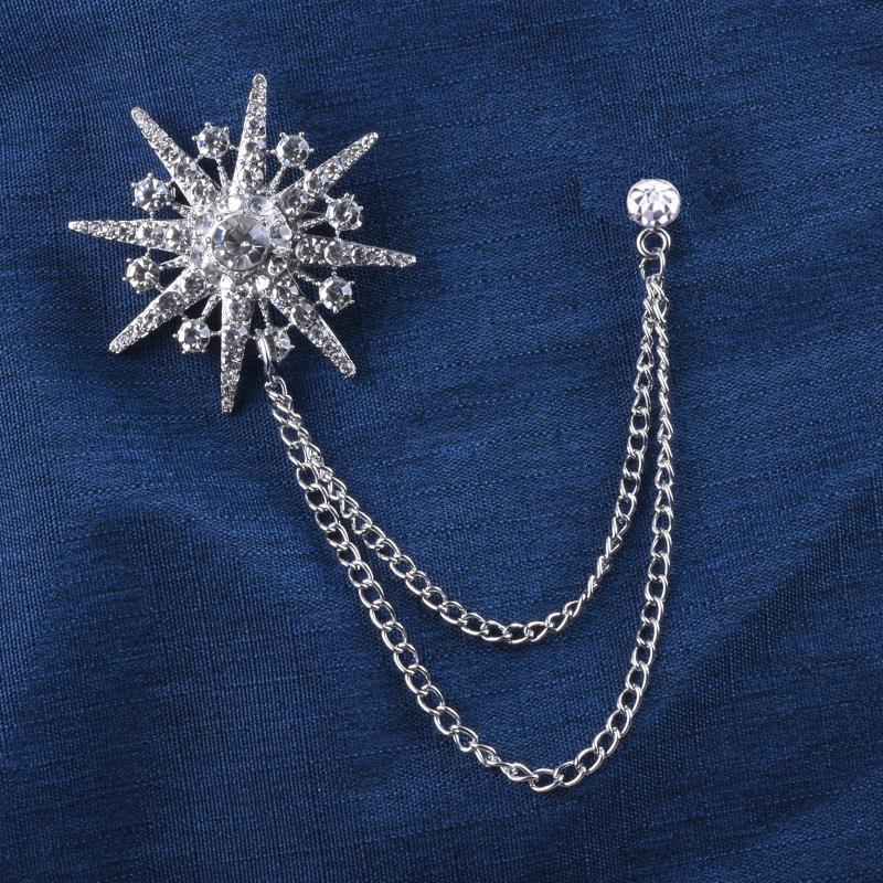 Crystal Rhinestone Star Brooch Lapel Pin Suit Shirt Badge Tassel Chain Corsage For Men Women Jewelry Clothing Accessories