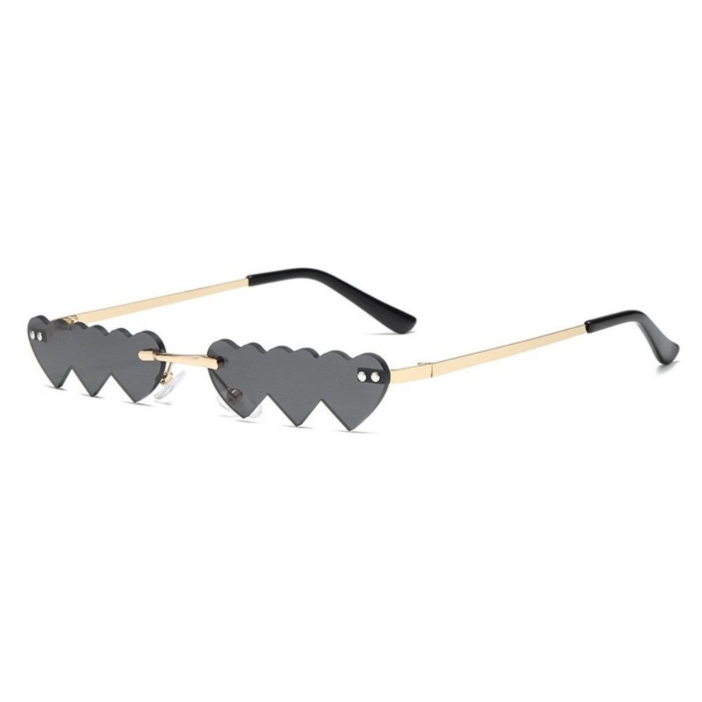 Trendy Love Heart Shaped Rimless Sunglasses UV400 Fancy Accessories Party Shades Eyewear Metal Frame Sun Glasses Women Men