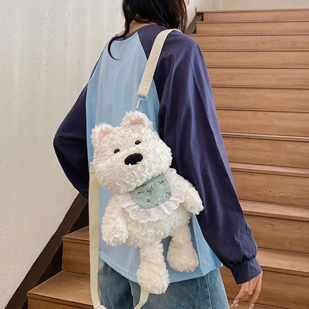 Schultertasche Westie Hund Plüsch Rucksack Stofftier Laufender Hund Rucksack Spielzeug für Kinder