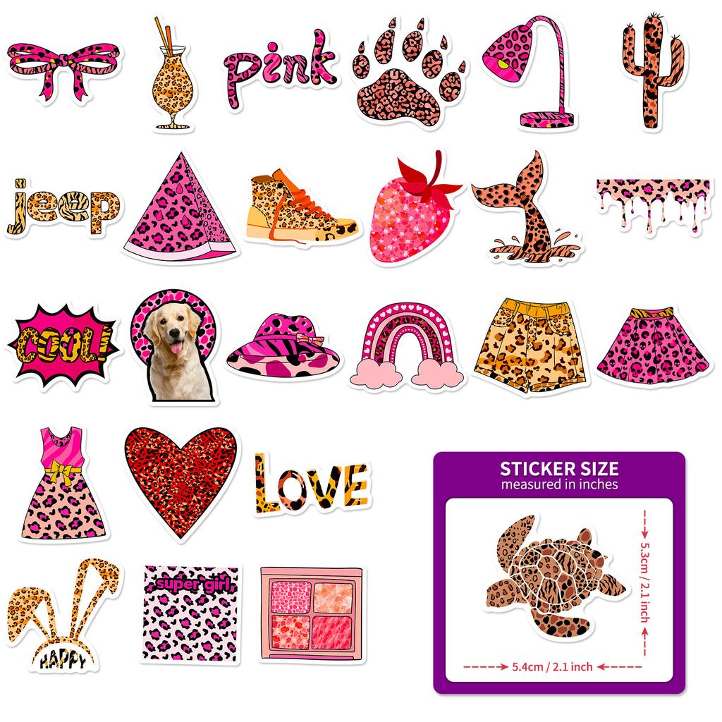 50 Pink Leopard Print Simple Ins Hand Account Photos Decorative Stickers Leopard Print Dot Stickers Suitcase Mobile Phone