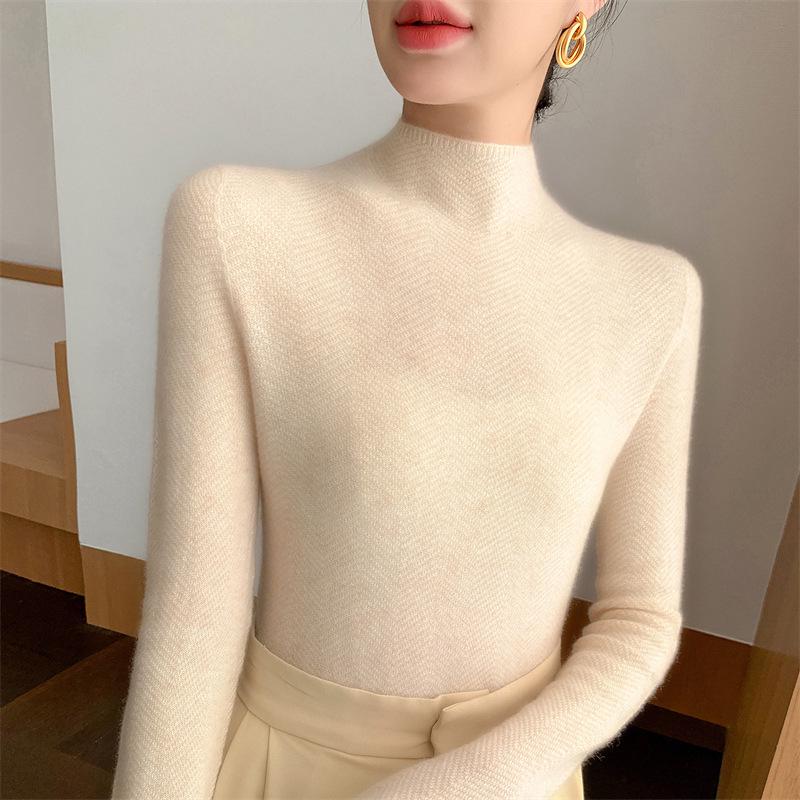 Soft Knit Seamless Women's Sweater, Skin-Friendly, Semi-High Neck, Perfect Base Layer for Autumn/Winter.
