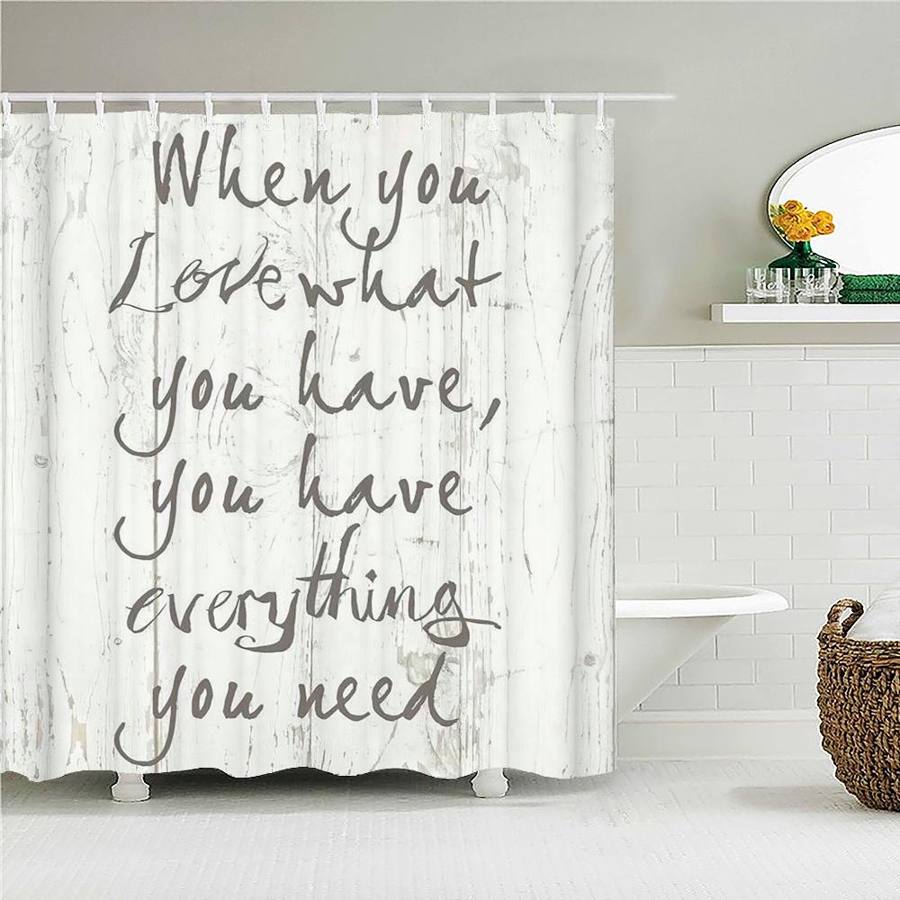 Schwarz Weiß Kunst Wort Duschvorhang Stoff Wasserdicht Polyesterstoff Moderner Einfacher Stil Badewanne Badezimmer Vorhang Mit Haken
