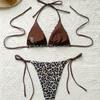 European & American Cross-Border Leopard Print Backless Bandage Bikini for Women