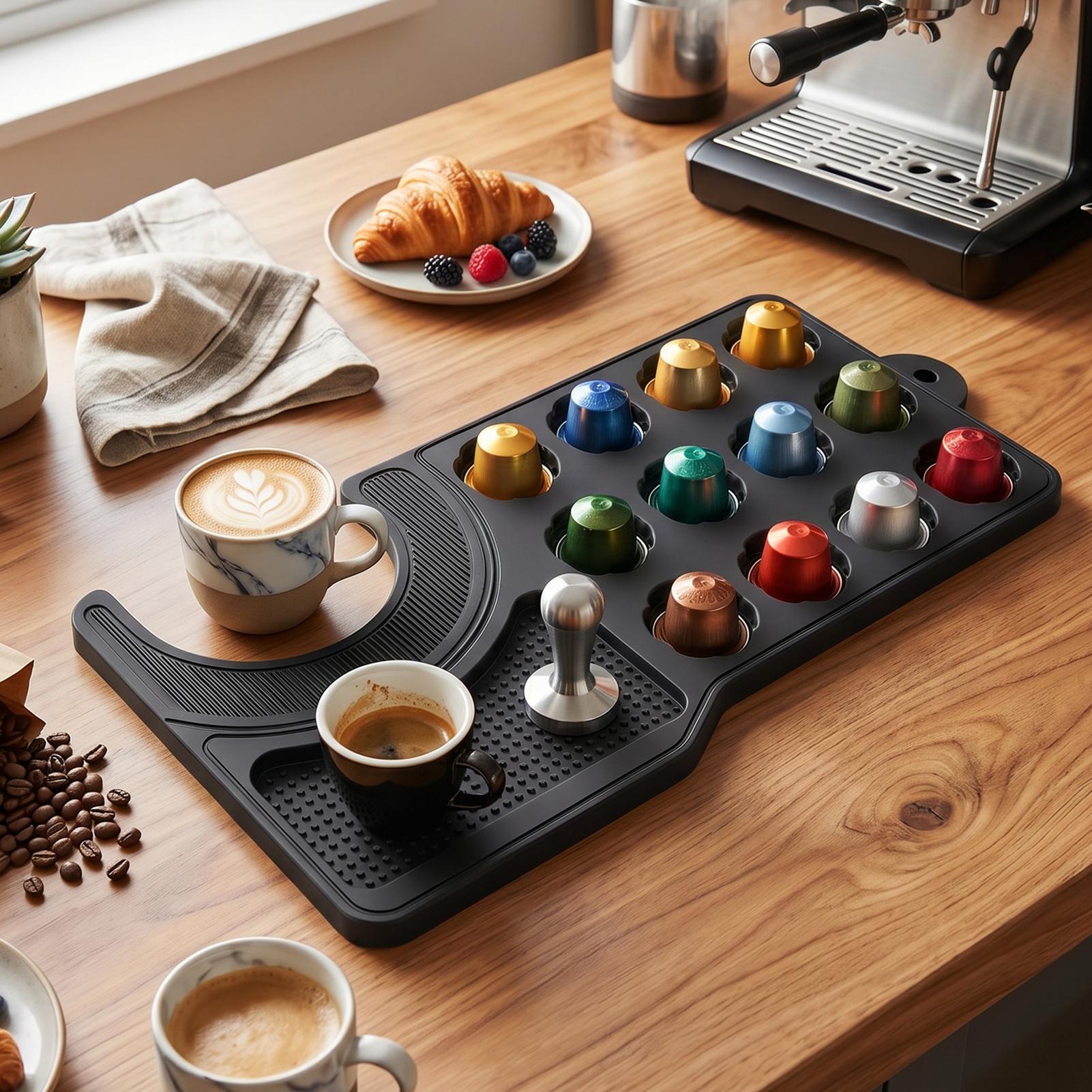 Koffiezetapparaat Mat Anti-slip Anti-Druppelbestendig Siliconen Koffiemat met Koffiecapsulehouder voor Aanrecht