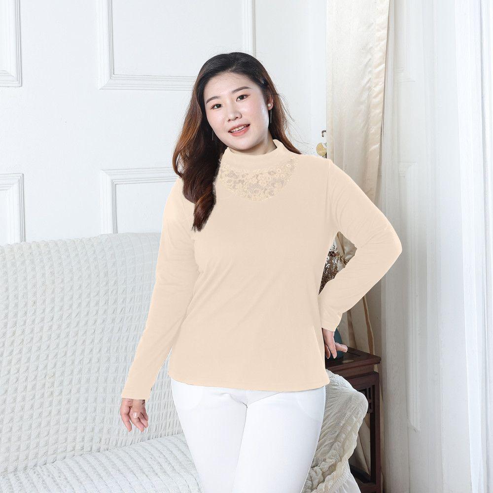 

Толстый мм немецкий бархат длинные рукава для женщин осень и зима полуводолазка кружева большой размер утолщенный термонижний слой рубашка топ 4XL