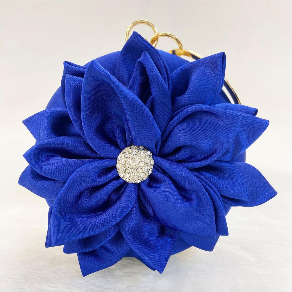 Red Flower Clutch Purse Women Round Evening Bag Crystal Diamond Wedding Silk Handbag Exquisite Chain Shoulder Bags