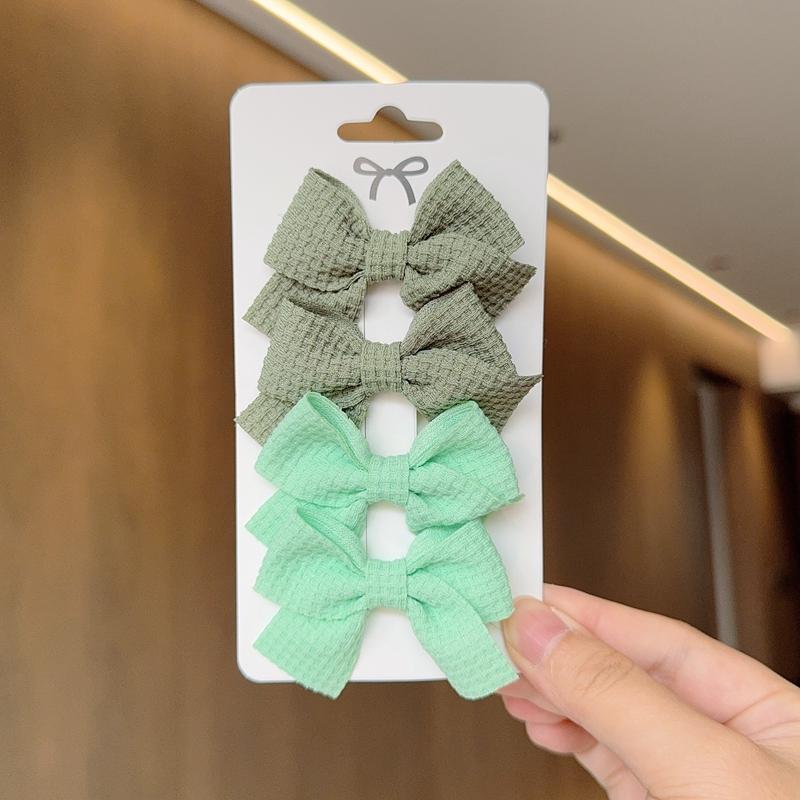 4PCS Soft Cotton Bow Hairpin Girl Sweet Plaid Design Hairpin Color Block Delicate Hairgripe Barrettes Kawaii Child Accessories