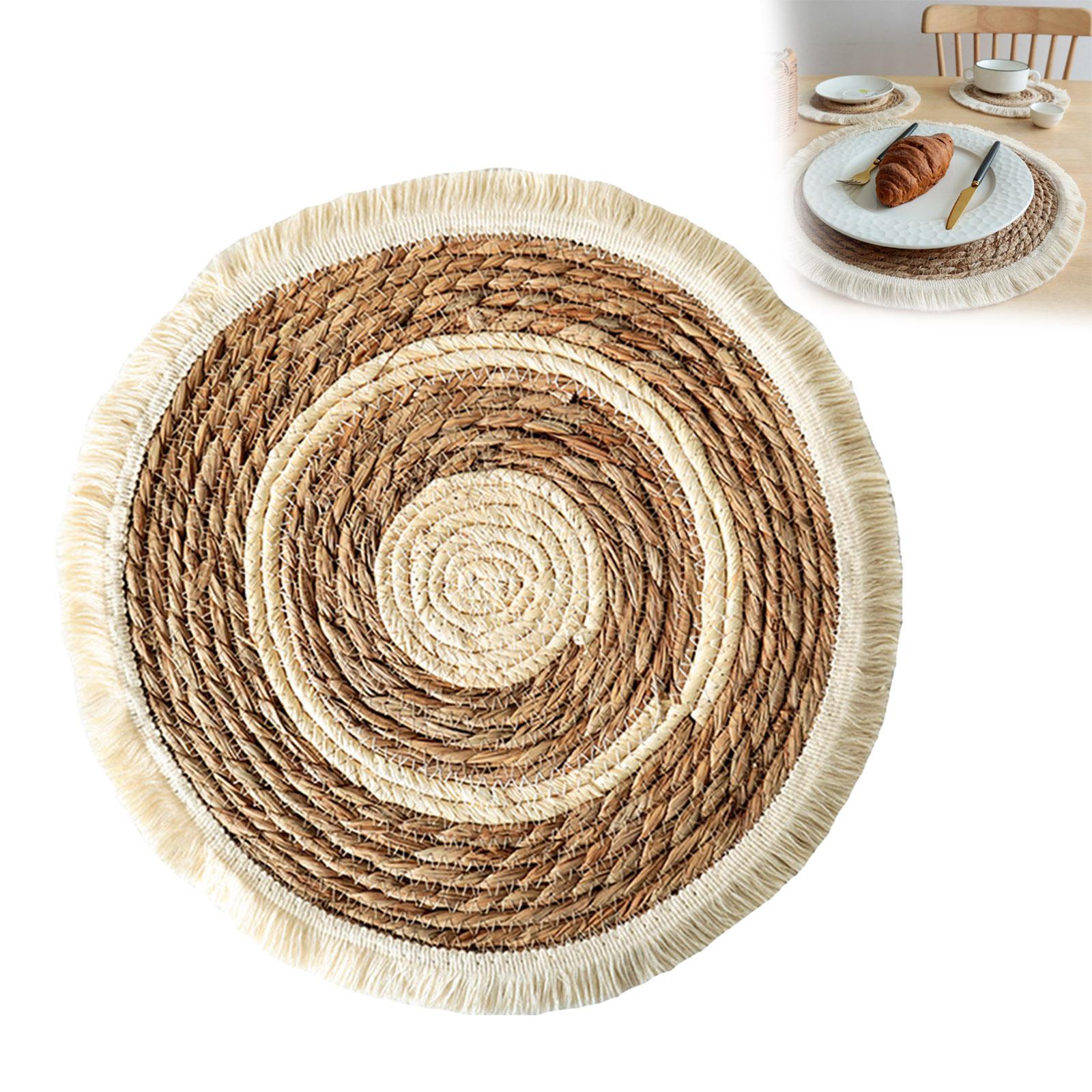

Round Braided Placemats Hand Woven Fringe Non-Slip Table Mats 38CM Insulation Place Mats Tea Cup Pad Dining Table Decorations бежевый