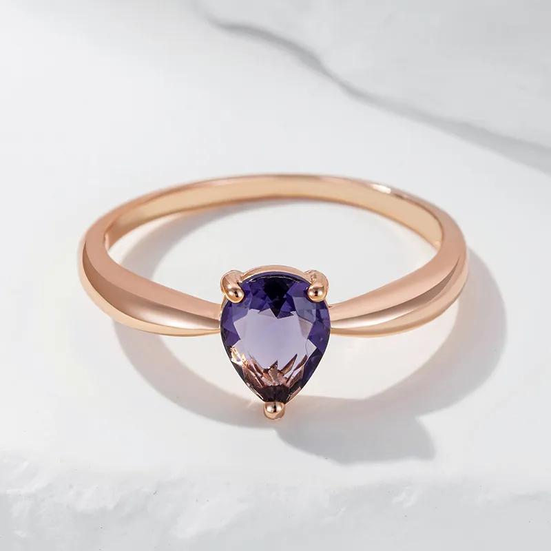 Einzelner Tropfen Lila Zirkon Fingerringe für Frauen Mode Goldfarbe Täglich passender Schmuck