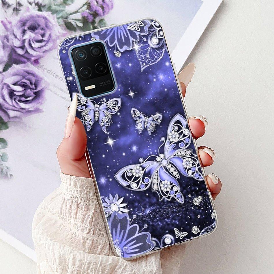 Pro telefon Realme 8 5G RMX3241 Pouzdro na telefon Realme8 5G Elegantní Květinový Potisk Kočky Měkký Silikon Průhledné TPU Pouzdra