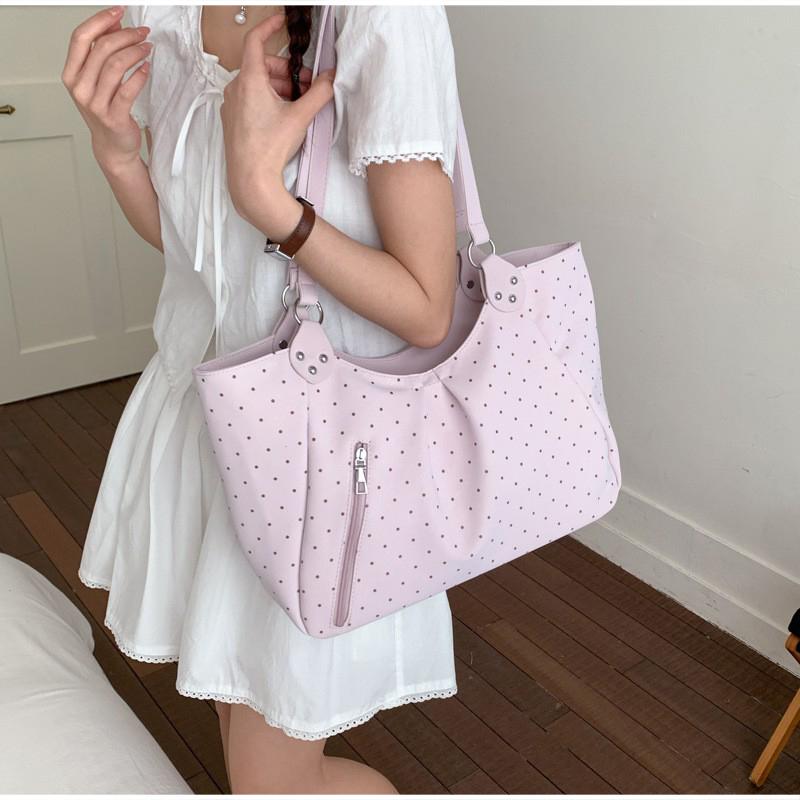 Polka Dot Tote Bag Korean Fashi Large Capacity Shoulder Bag Magnetic Clasp Handbag Casual Versatile Commuter Bag Star Pendant