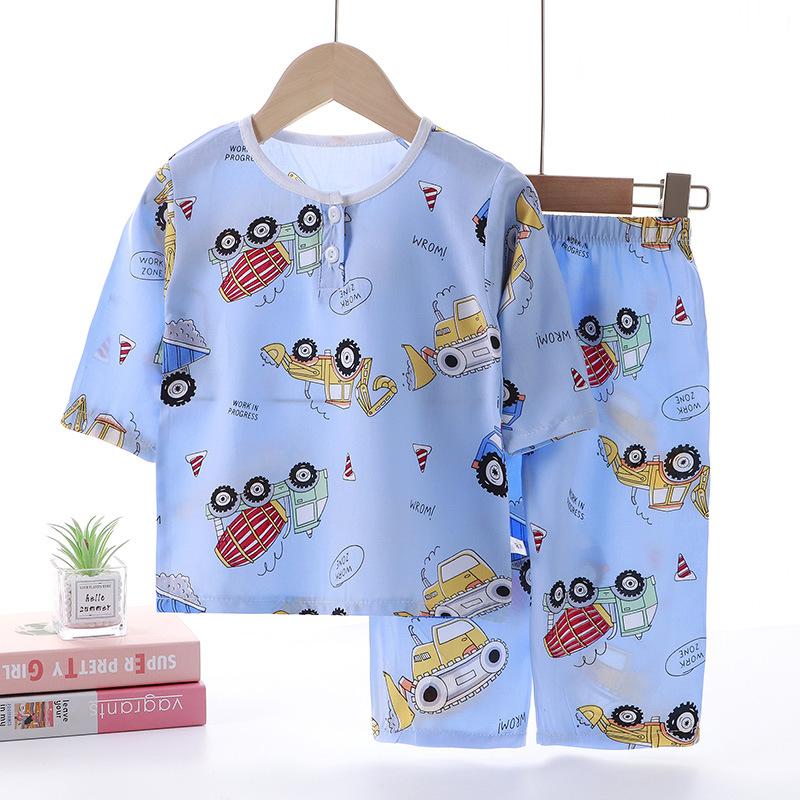 Summer Cotton Pajama Set Thin Air Conditioning Wear for Kids Baby Home Loungewear