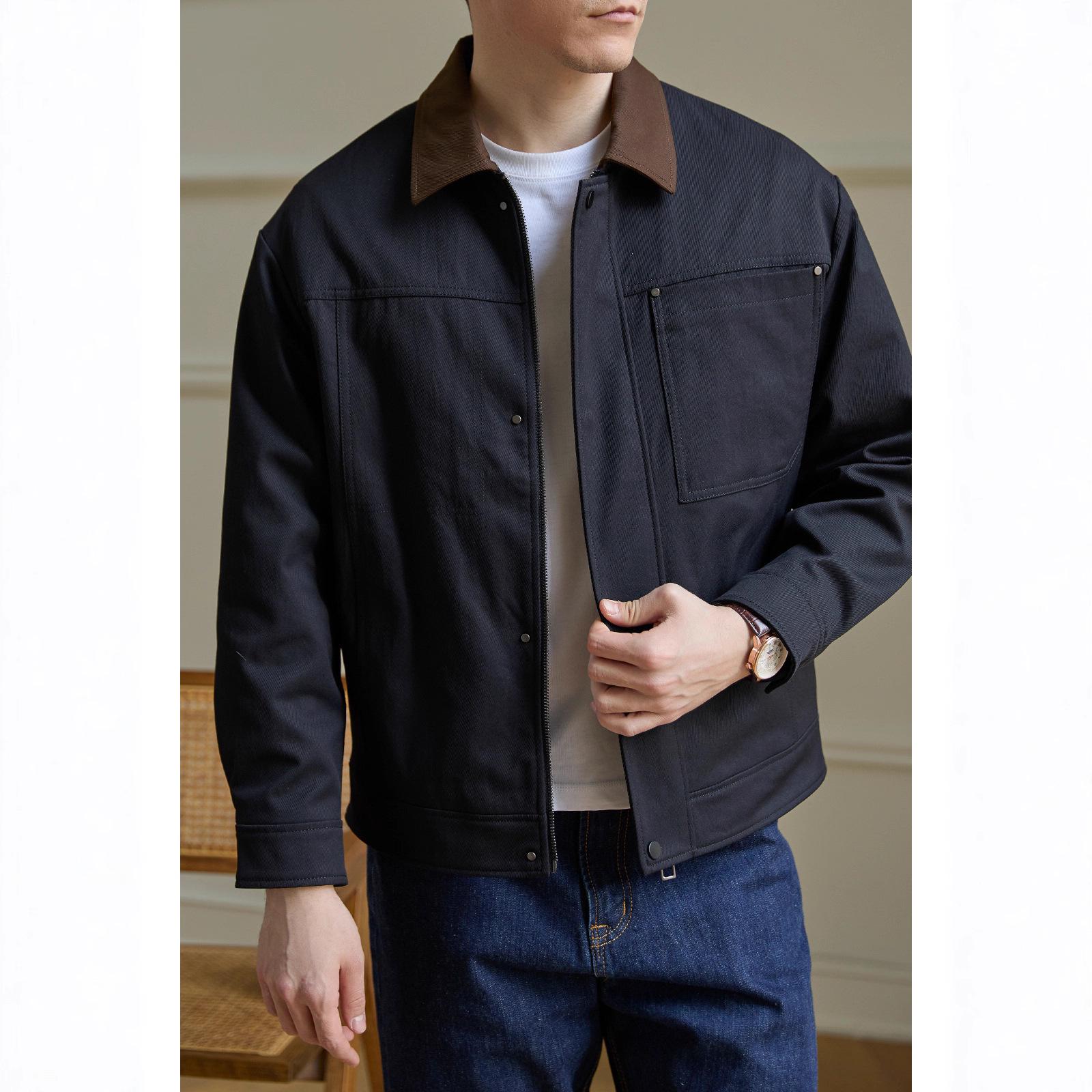 2026 Men s Trendy Color Block Lapel Workwear Jacket – Casual Barn Style Fashion Outerwear M