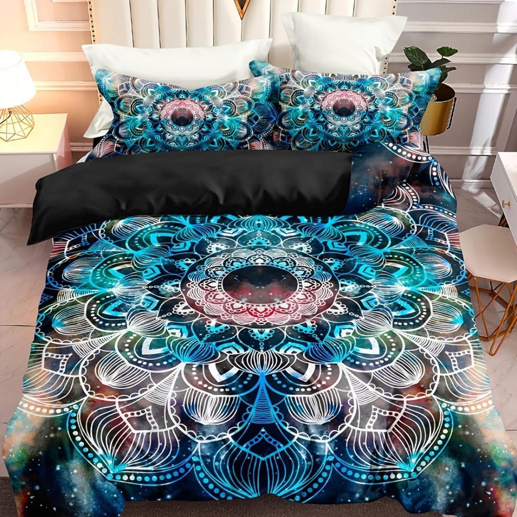3pcs Blue Bohemian Style 3D Printed Beding Set Comfortable Soft Duvet Cover King Quen Twin Sized Dimensions Birthday Gift Bedrom Decoration