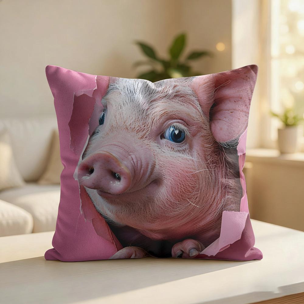 Cute Funny Pig Friends Gift Cushion Cover Silky Short Plush Invisible Zipper Dustproof Sofa Pillow Case For Home Decor