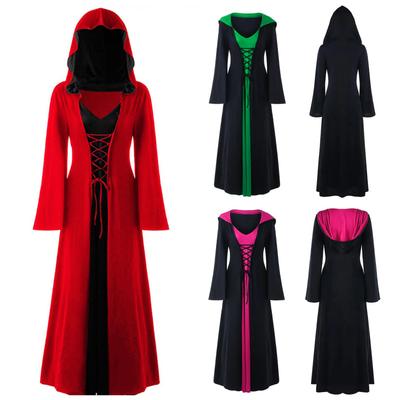 Moda damska z kapturem szwy Halloweenowa sukienka z długim rękawem Casual Robe Jacket