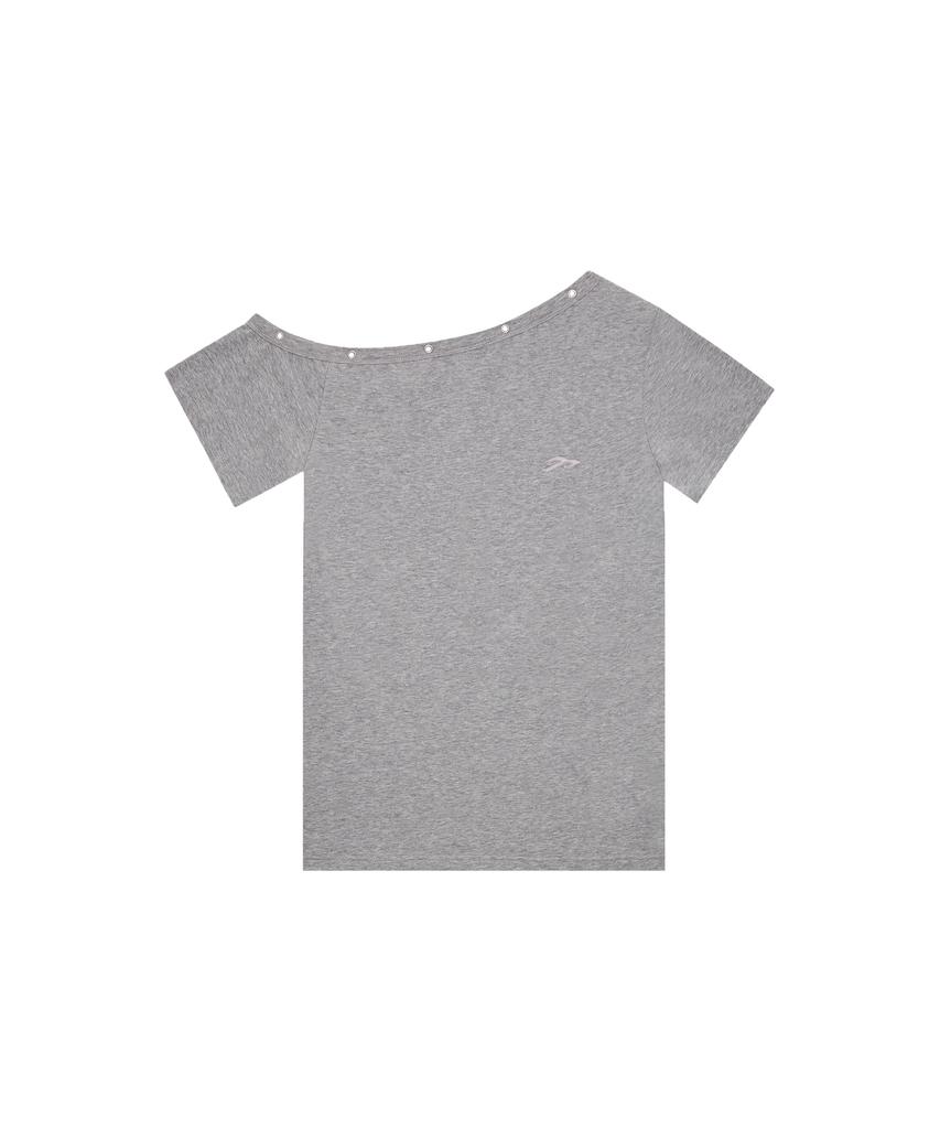 Tansanmageunesyum One-Shoulder Eyelet T-Shirt (Gray)