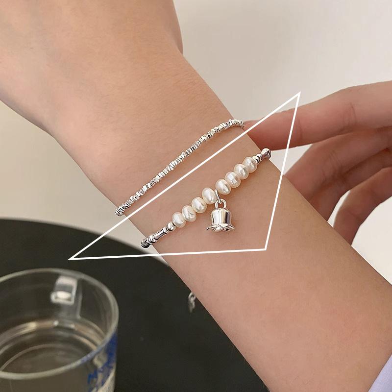 VENTFILLE 925 Sterling Silver Star Love Heart Pendant Round Bead Pearl Bracelet For Girls Sweet Romantic Style Gifts For Lovers