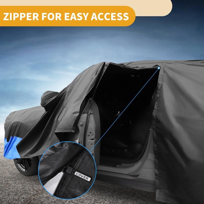 Motoforti Waterproof Car Cover Car Outdoor Full Car Cover for Mini Cooper 2DR 2002- 210DBlack Blue with Door Zipper