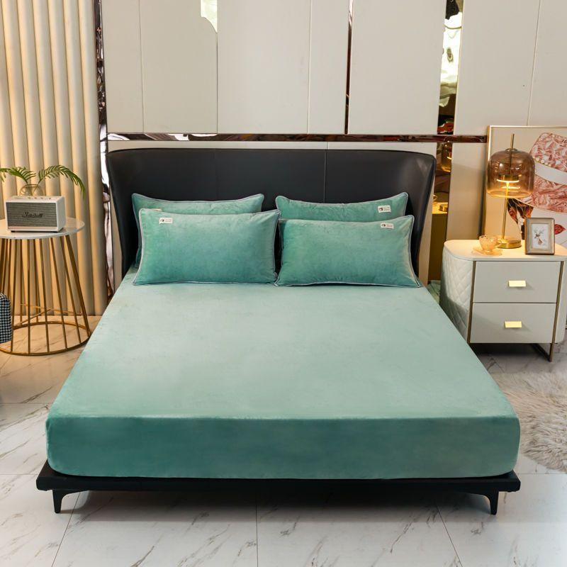 Warm Plush Fitted Sheet Elastic Mattress Cover Velvet Bed Cover Full Set Winter Soft Family Double Bed Bedding 120/150/180x200cm