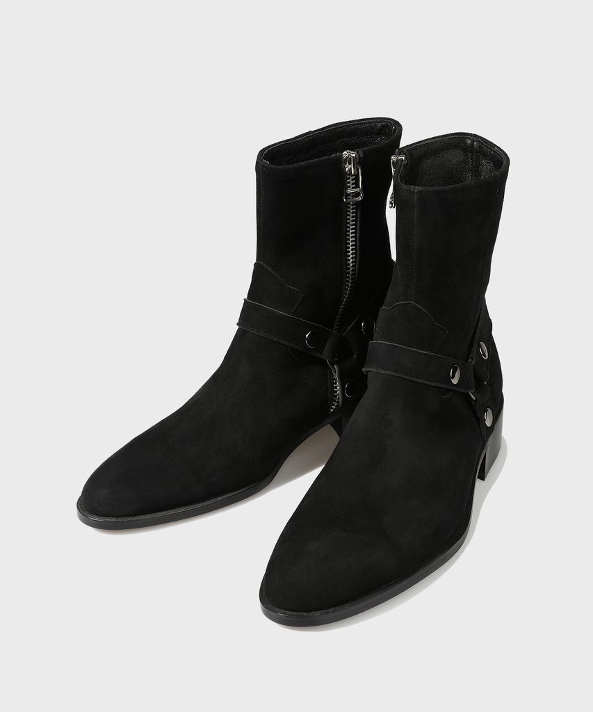 Firenze Atelier Slim Toe Velcro Line Suede Zip-Up Boots 3344-Qs [Black]