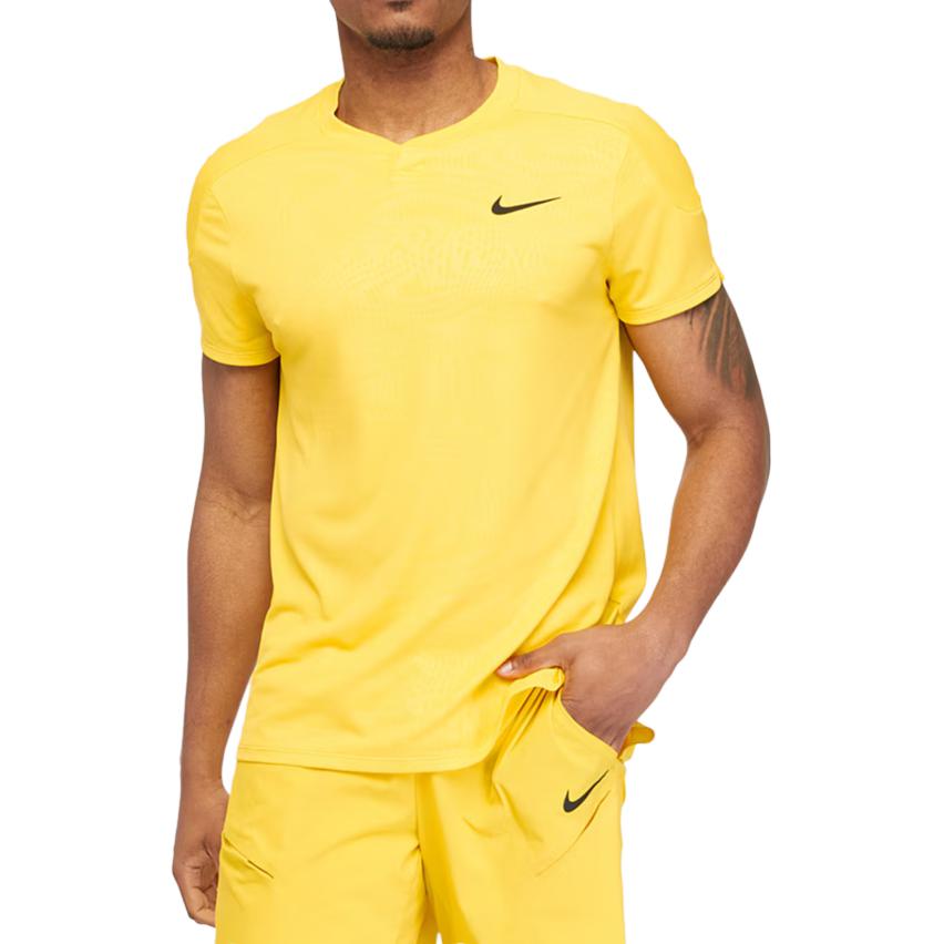 Nike Dri-FIT Tennis Top Solid Color Casual Training Short Sleeve T-Shirt Men tops Yellow FD5261-709