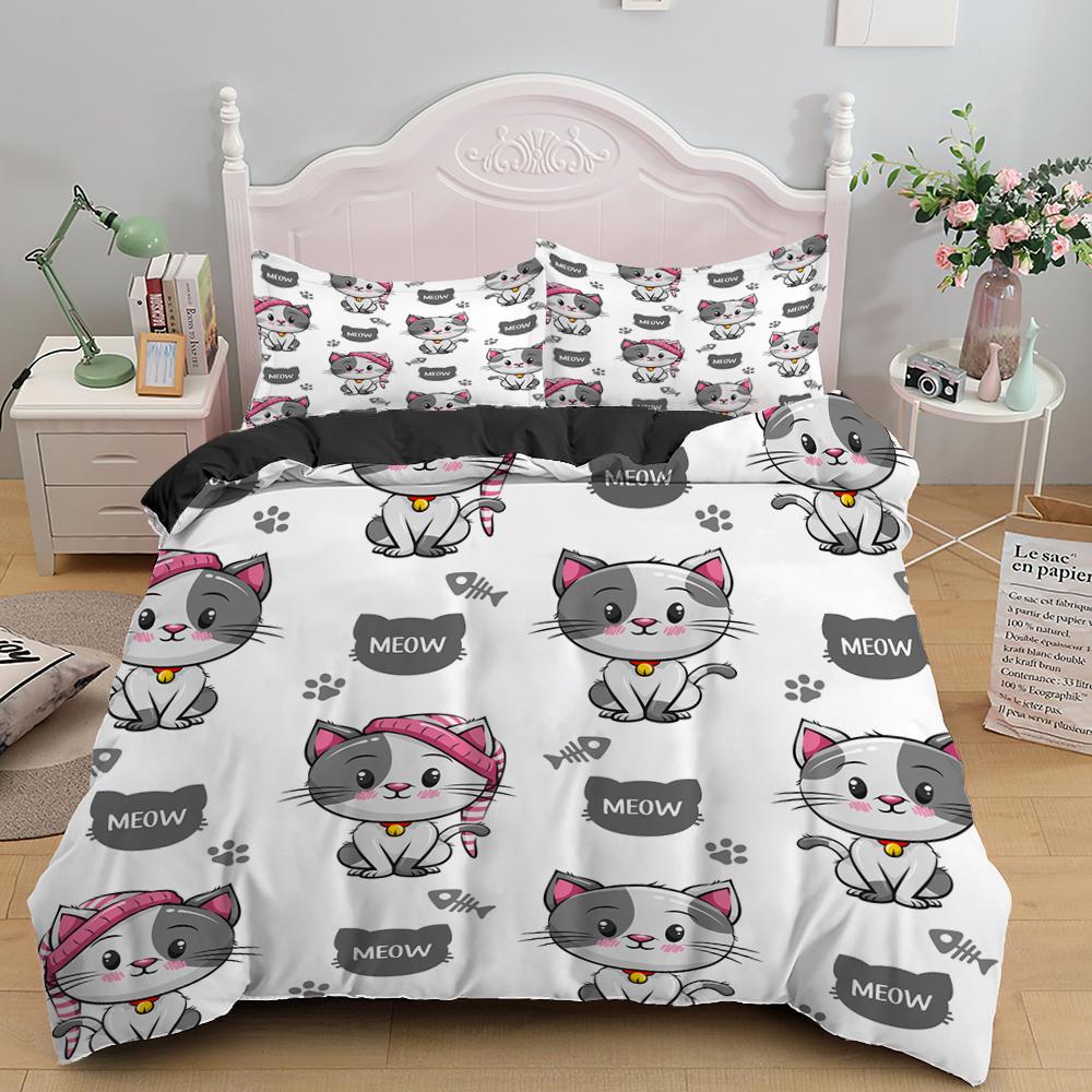 

3D Пододеяльник Король Королева Кошка Милый Мультяшный Котенок Комплект Постельного Белья Для Детей Подростков Взрослых Домашнее Животное Белый 2/3шт Полиэстеровый Пододеяльник EU single(135x200cm)