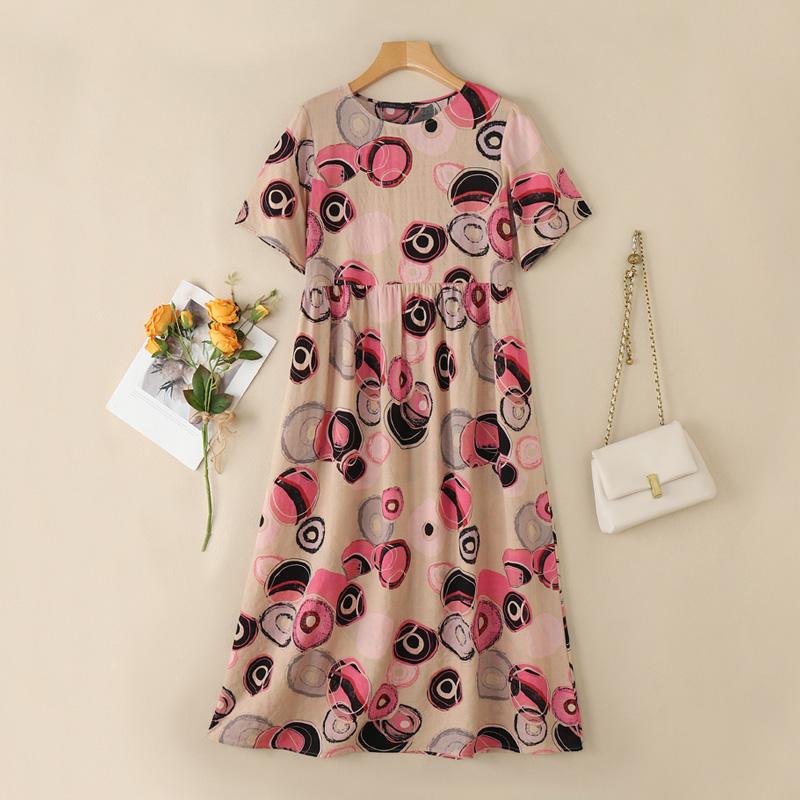 

ZANZEA Женское летнее платье с круглым вырезом, свободное, с коротким рукавом и принтом L розовый