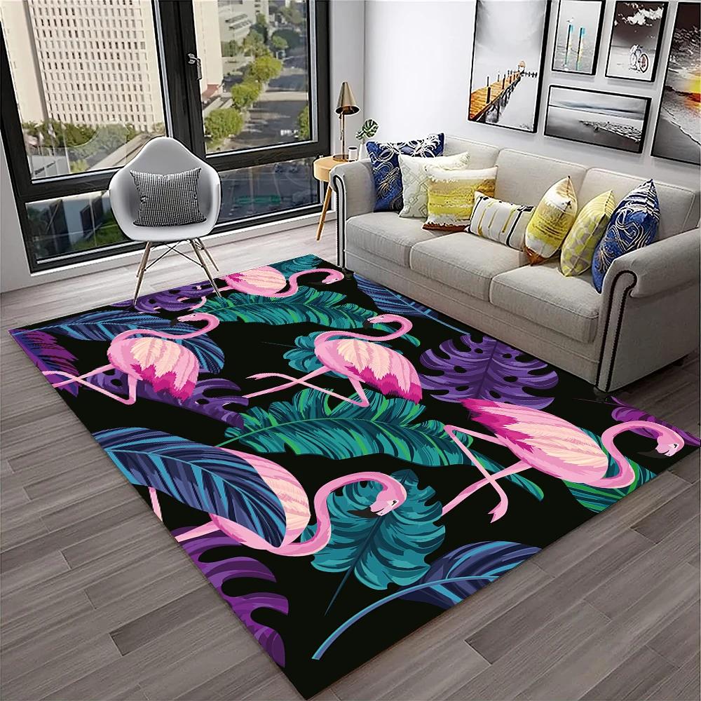 Pink Flamingo Bird Rainforest Cartoon Carpet Rug for Home Living Room Bedroom Sofa Doormat Decor,kid Area Rug Non-slip Floor Mat