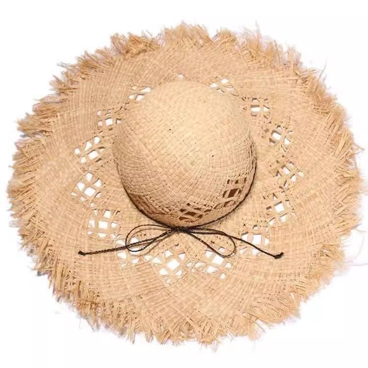 Lafite Large Brim Straw Hat Seaside Beach Hat Summer Hollow Straw Hat Sun Protection Shade Sun Hat Women