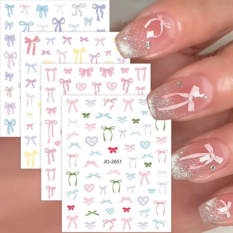 3D Ribbon Cute Silk Bowknot Nail Art Stickers Siders Self-Adhesive Kawaii Nail Decals Decoration DIY Manicure Accessories