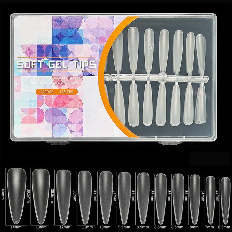 240Pcs Long T-Type False Nail Tips Acrylic Full Half Cover Fake Nails Soft Tips Professional Artificial Extension Accessories