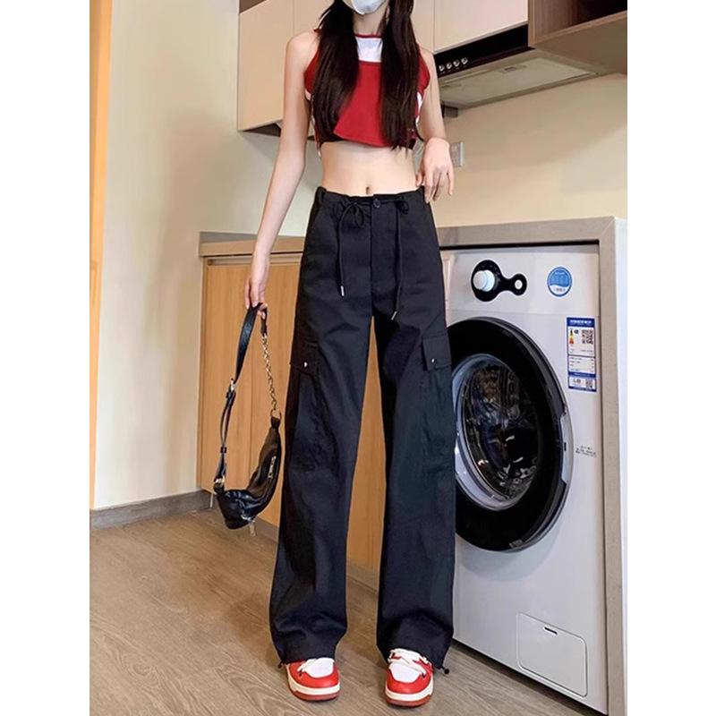 

2024 Women s High Waist Drawstring Cargo Jogger Pants: Slimming, Loose, Straight & Wide Leg for Casual Spring Wear. XL