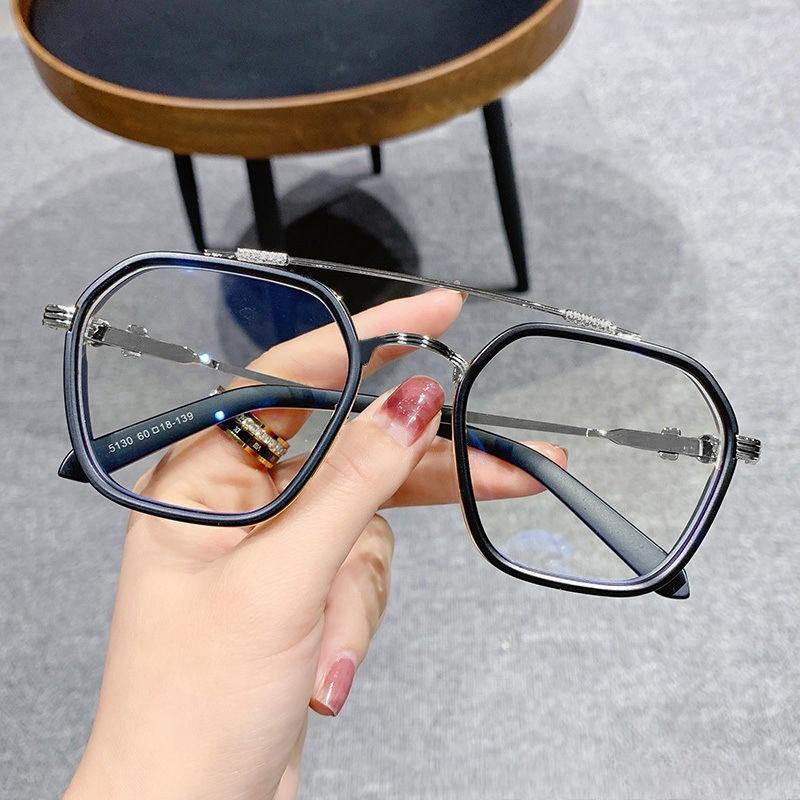 

Oversized Retro Fashion Double-Beam Frame Square Myopia Glasses Unisex Hd Anti Blue Light Computer Eyeglasses 0 To -4.0 Anti Blue Light 0