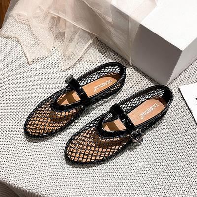 -Zapatos de malla transpirable sandalias planas zapatos individuales de una palabra Mary Jane sandalias mujeres